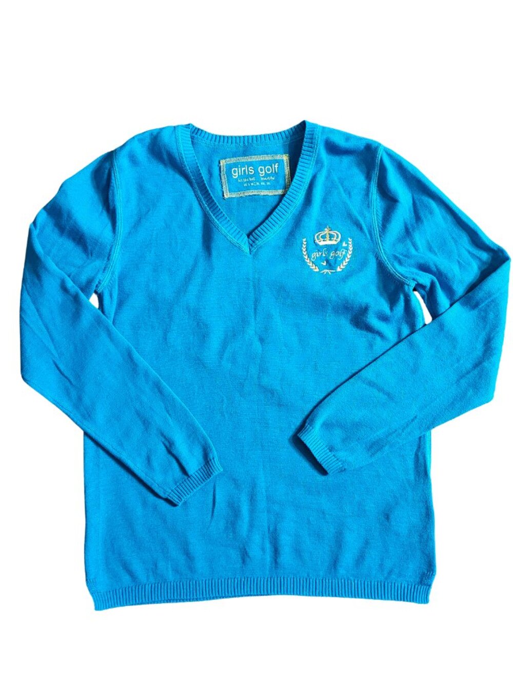 Girls Golf Women's L Turquoise 100% Cotton V-Neck Preppy Golf Sweater